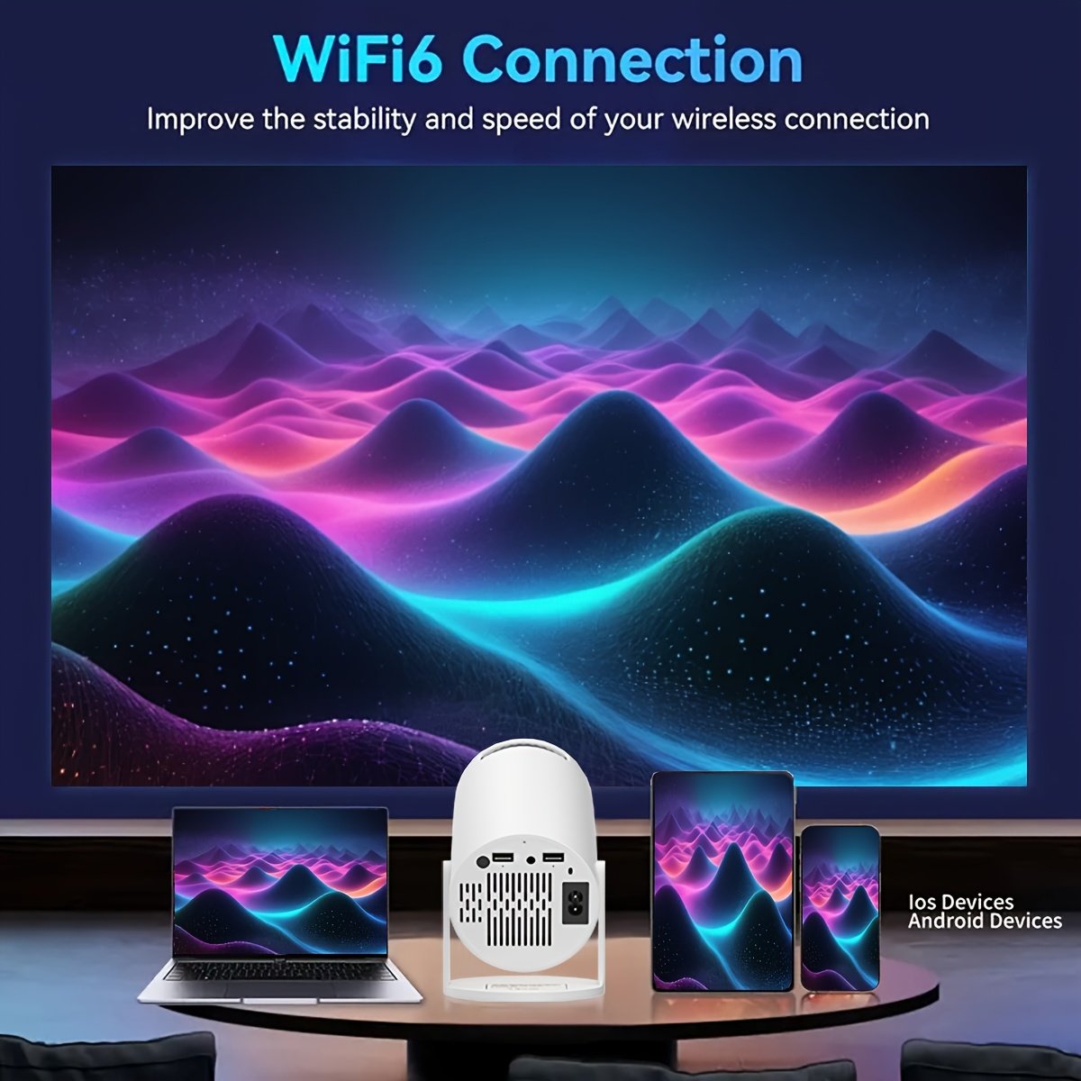 Compact 130ASIN High-Brightness Projector with 720P/1080P Support, WiFi & Wireless Connectivity, HDTV/USB/AV Outputs, Remote Control, and 120° Rotation - Ideal for Night Sky Viewing, EU Plug (220V-240V), Home Cinema Projector|Sleek Cylindrical Design|Vers - Image 8