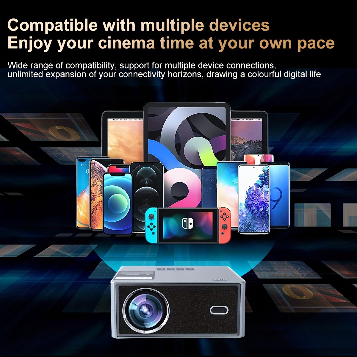 PGIVDA 1080P Full HD Projector, LCD Display, 3000-99999 Lumen Brightness, 16:9 Aspect Ratio, with Motorized Focus, 6G+2.4G WiFi, Table Mount, Button Control, Display Port, Built-in Speakers, 220-240V European Plug, for Home Theater, Outdoor Movies - Image 7