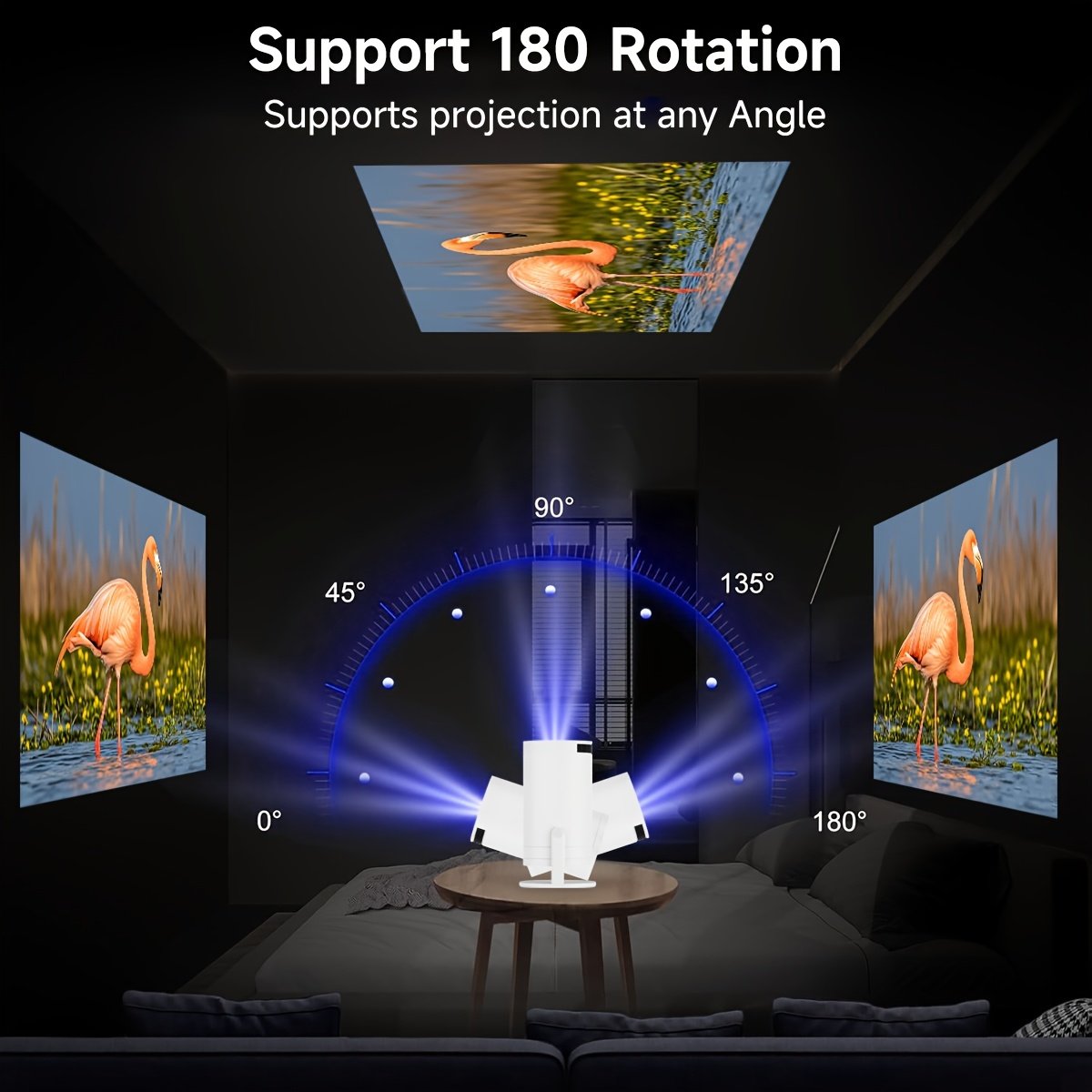 Android 12 Portable Projector 130ANSI Support 1080P/4K Decoding HD Video Projector, Wireless 5.2 Support 16:9 Aspect Ratio, 180° Rotation Mini Projector, EU Plug - Image 3