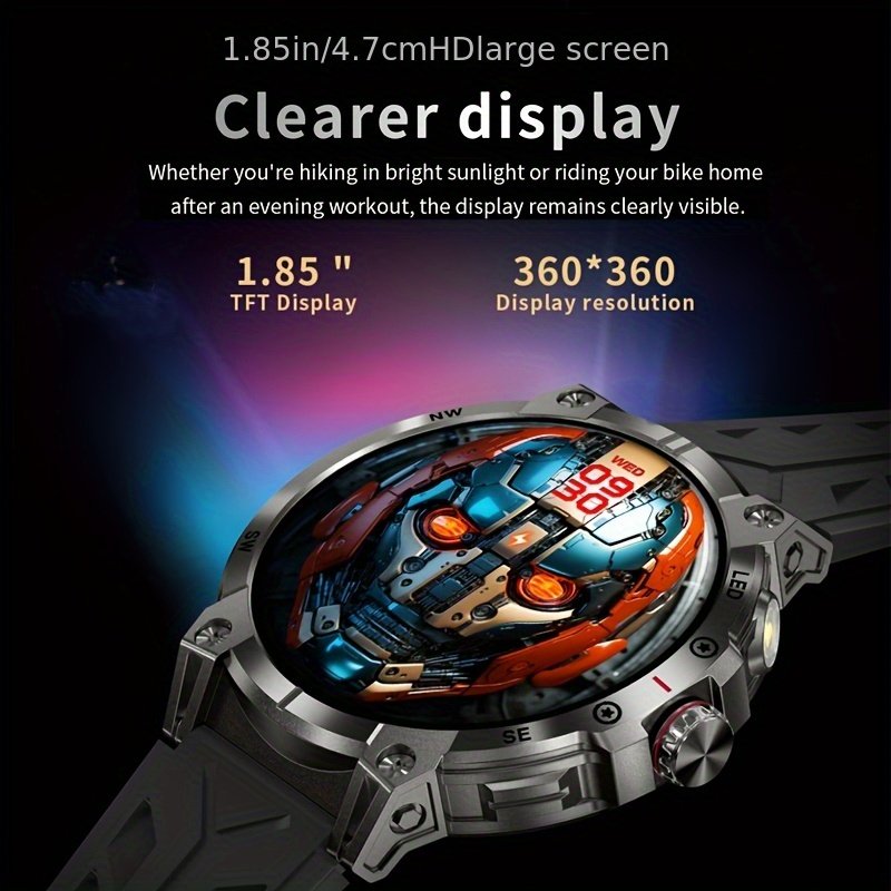 1.85 Inch Large Screen Smart Watch - 55mm - IP68 Waterproof Smart Watch for Men - 760mAh Large Battery - 100+ Sports Modes Activity Tracker - Wireless Calling and Answering - Sports Bracelet with LED Light - Compatible with Android/iPhone - Gift for Men - Image 3