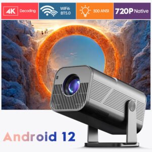 HY300 Pro+ HD Projector, 3D Built-in, WiFi Enabled, Auto-Leveling, High Luminance LED, 16:9 Aspect Ratio, 1280x720 Native Resolution, Compatible with TV Stick/Smartphone/PS4/USB, Remote Control Included, for Indoor/Outdoor, Gaming, Camping, Office Use, 22