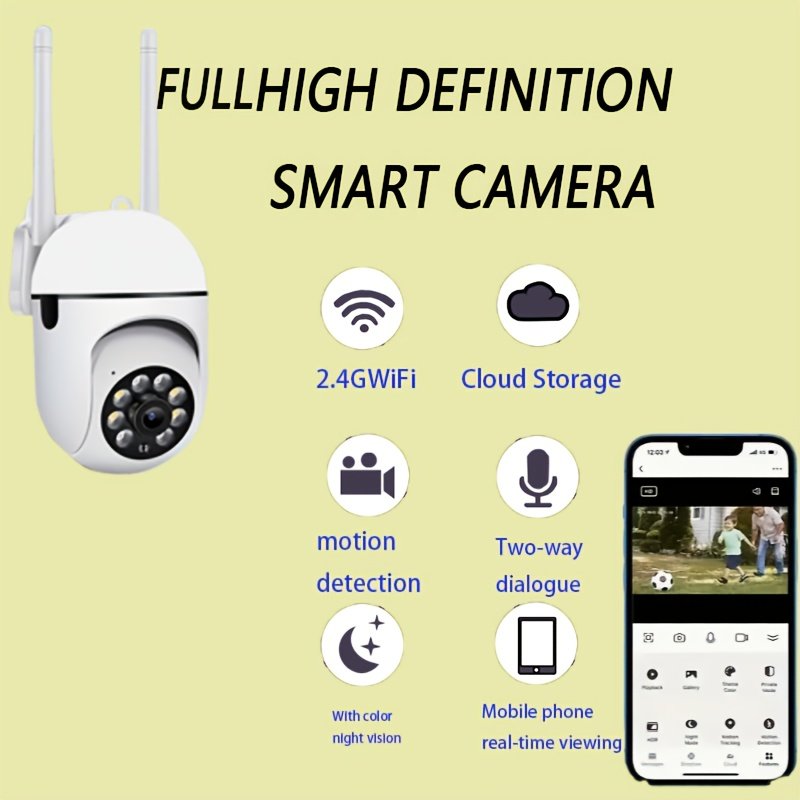 A surveillance camera, two-way intercom home security system, color night vision, AI motion detection, wall hanging, PTZ, two-way audio, application control, USB power supply, support for Wi-Fi, suitable for Christmas and New Year.(charger removed) - Image 2