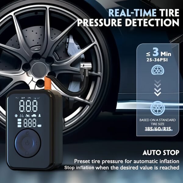 Portable Wireless Car Battery Jump Starter, Tire Inflator, Air Compressor Easily Inflates Tires, LED Display, with Flashlight And Power Bank, High-Capacity Battery. - Image 8