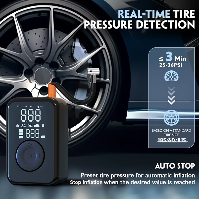 Portable Wireless Car Battery Jump Starter, Tire Inflator, Air Compressor Easily Inflates Tires, LED Display, with Flashlight And Power Bank, High-Capacity Battery. - Image 8