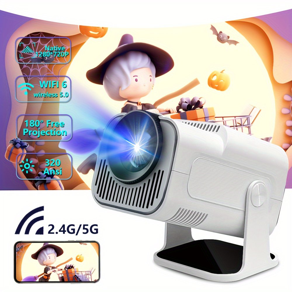 W WUDUNG HY320 Mini Projector - 1280*720P HD, 320ANSI Brightness, WiFi6 & Wireless5.0, Supports 4K Video, Portable for Home Cinema, Outdoor Parties & Office Use, EU Plug - Image 6