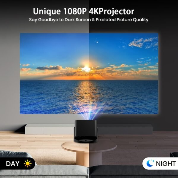 Portable Projector with WiFi, 1080P, 4K Support Projector, Built-in Apps, 180° Adjustable, Auto Focus, Compatible with TV Stick/USB/Laptop, Suitable for Home Theater, Conference Office - Image 9