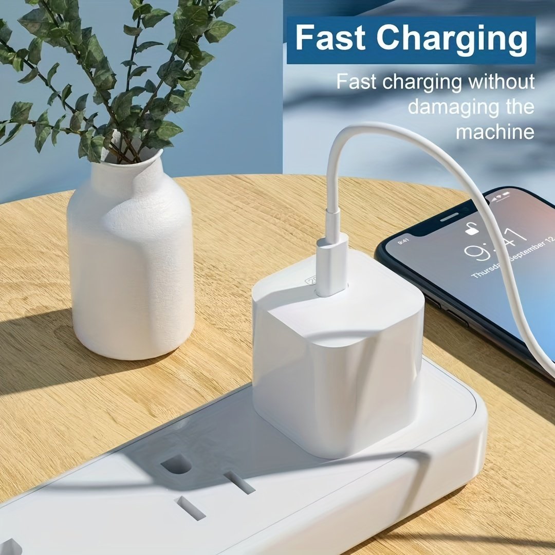 TIENSUN 20W PD Fast Charging USB-C Wall Adapter, European Standard Plug - Sleek White Travel Power Supply for iPhone 15 & for iPad, Quick Charge with Type-C Connector - Image 7