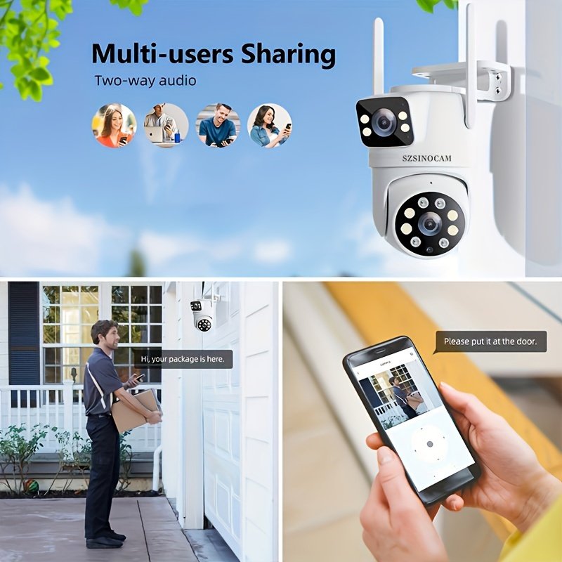 1pc SZSINOCAM 720P HD Wireless Outdoor Security Camera, Dual Lens, 2K Ultra Clear Night Vision, Waterproof, App Control, USB Charging, 360° Pan-Tilt, Motion Detection, Two-Way Audio, No Battery, Wi-Fi Enabled - Image 6
