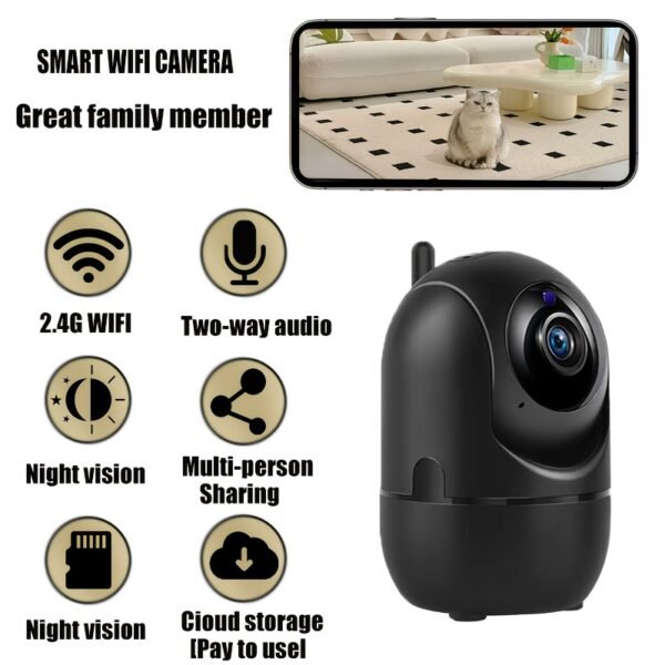 1pc YIIYRY 1080P HD Indoor PTZ Security Camera, WiFi Enabled, Two-Way Audio, App Control, USB Powered, Wall-Mountable, Smart Home Surveillance with Audio Alert - Round ABS Body, Compatible with Smartphones - Image 3