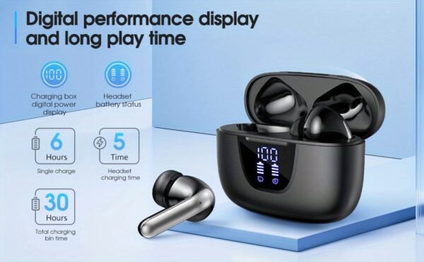 Wireless Headphones, Wireless 5.3 Headphones, 13mm Speaker, 30H Playtime, Type-C Fast Charging Box, Stereo Wireless In-Ear Headphones, Suitable for iPhone and for Android In-Ear Headphones, Gaming Business Sports Headphones with Microphone. with digital d - Image 9