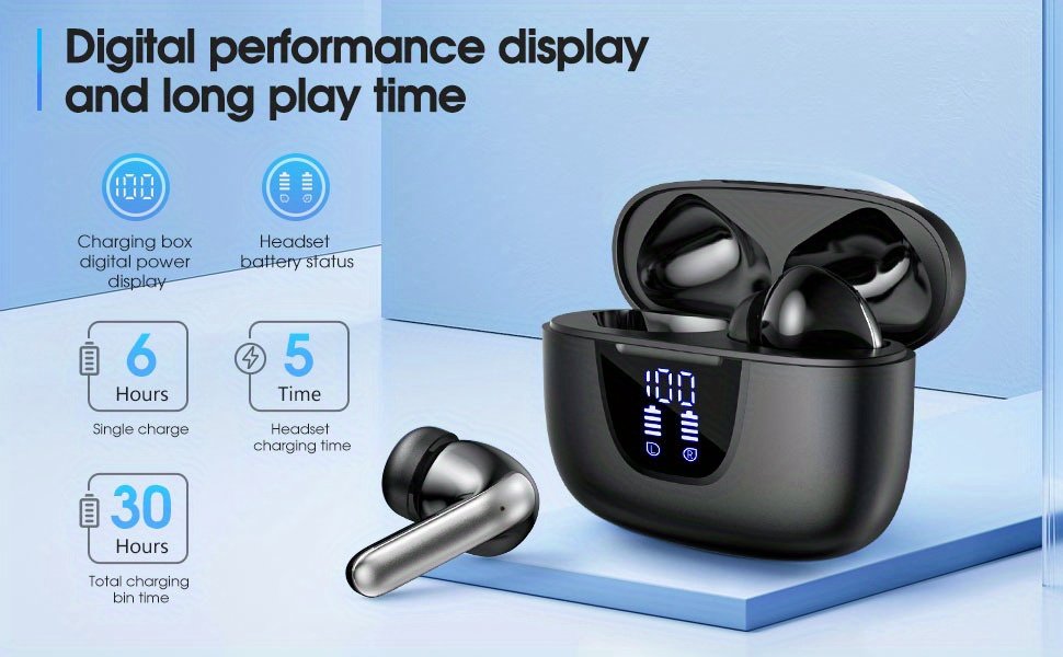 Wireless Headphones, Wireless 5.3 Headphones, 13mm Speaker, 30H Playtime, Type-C Fast Charging Box, Stereo Wireless In-Ear Headphones, Suitable for iPhone and for Android In-Ear Headphones, Gaming Business Sports Headphones with Microphone. with digital d - Image 9