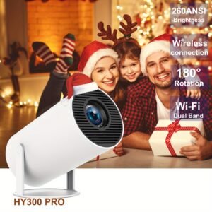Mini Portable Projector Support 4K 1080P Decoding with Dual-Band WIFI6 5G Wireless Android 11, 180° Rotatable, Auto Keystone Correction, 101.6cm-3.3meter Screen Video Projector