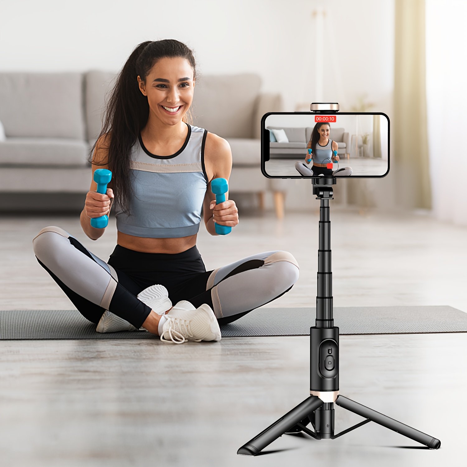 Portable Aluminum Alloy Phone Selfie Stick, Extendable Mobile Phone Tripod, Integrated Wireless Remote Hands Free Shooting For Apple IPhone And Android Smartphones 4''-7" - Image 11