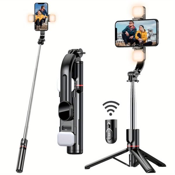 1pc Selfie Stick With Two Fill Light, Selfie Stick With Upgraded Tripod, Extra Long 45 Inch Flexible Phone Tripod With Detachable Remote Compatible With IPhone 14/14 Pro/13/13 Pro/12/12 Pro/11/11 Pro/XS Max/XS/XR/X/8/7 And Android Smartphones - Image 5