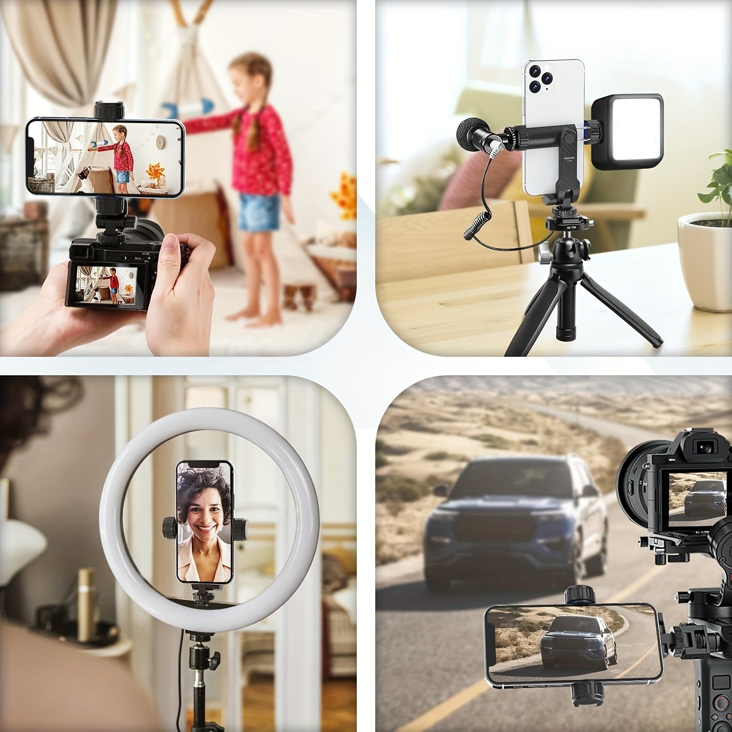 The Mobile Phone Holder Comes with 2 Cold Shoes. The Mobile Phone Tripod Bracket Is Suitable for All Mobile Phones. The Mobile Phone Bracket Is Connected to The Tripod And Can Rotate 360 Degrees And Can Be Tilted Forward And Backward. - Image 4