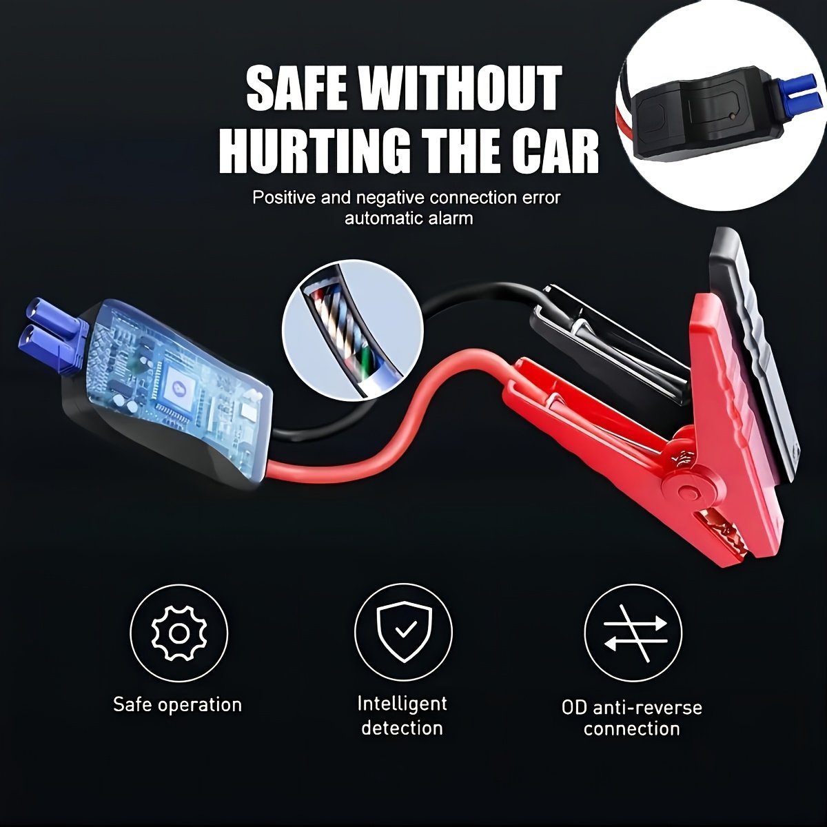 Portable 1000A Jump Starter for 6.0L Gas/3.0L Diesel, 12V Car Battery Jumper with USB Ports, 3 Mode Flashlight, LED Display, Digital, USB Type-C, Lithium Polymer Rechargeable Battery, ≤36V Operating Voltage, 10 Output Power - Image 6