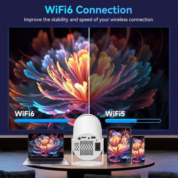 1pc Ultra HD Mini Projector, 4K 150 ANSI, 16:9 Aspect Ratio, 1280x720 HD Resolution, Portable 180° Rotatable, with 5G WiFi & BT5.2, Android 11 OS, Remote Control, Compatible with Smartphones & Laptops, No Battery, for Home Theater, EU Plug - Image 6