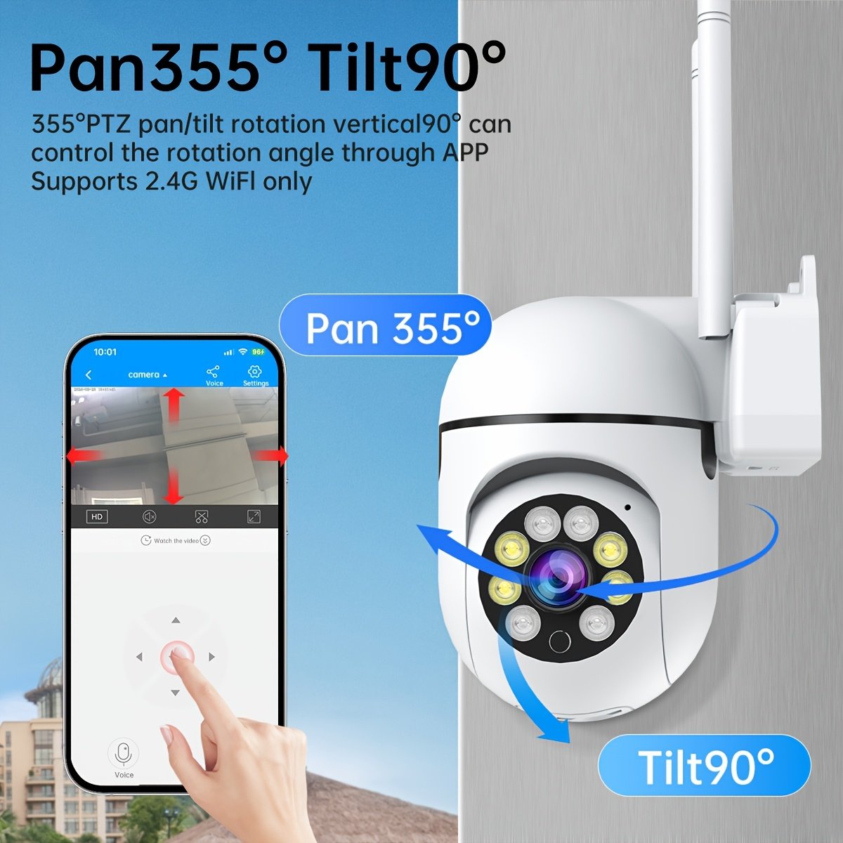 Smart 1080P PTZ WiFi Camera with HD Night Vision, Remote Voice Control & Smart Tracking - USB Powered - Image 2