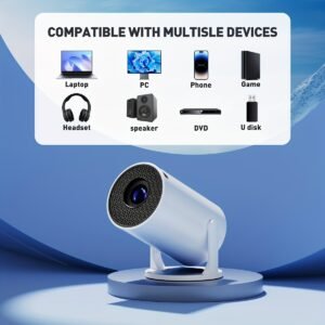 New Smart HD Portable Projector - EU Plug, High Brightness LED Home Theater, Support 1080P, Compatible with Smartphones/Tablets/Laptops/TV Sticks/USB Drives, 180° Projection Angle Adjustable