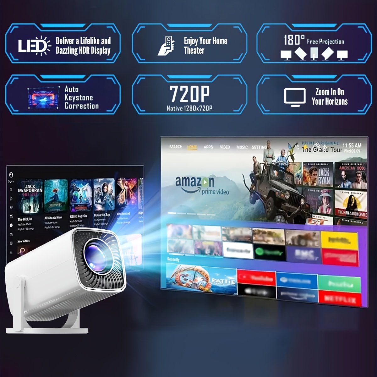 2025 Smart Portable Mini Projector with a 180° Flexible Projection Angle, Suitable for Home Theaters, Compatible with USB, AV, TV Box, Laptops, And SD Memory Cards - Enhance Your Movie, TV, And Gaming Experience for Office, School, And Meetings. - Image 2