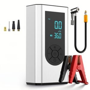 Portable Wireless Car Battery Emergency Starter Inflator Pump, Auto Tire Inflator Pump, Portable Car Emergency Start Battery Power, Tire Inflator Pump, Air Compressor, LED Display, Large Capacity Storage With Emergency Flashlight