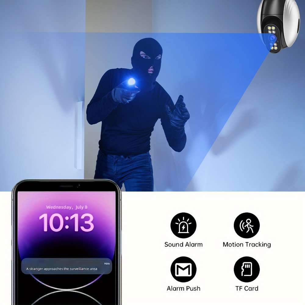 WJG 1 2-Megapixel Wireless WiFi Security Camera, IPX4 Waterproof, 355° Rotation, Color Night Vision, AI Motion Detection, Two-Way Audio, Real-Time Video Recording, Indoor/Outdoor, USB Powered, No Battery/Memory Card, Wall Hanging, LED Lights, 1080p HD Res - Image 5