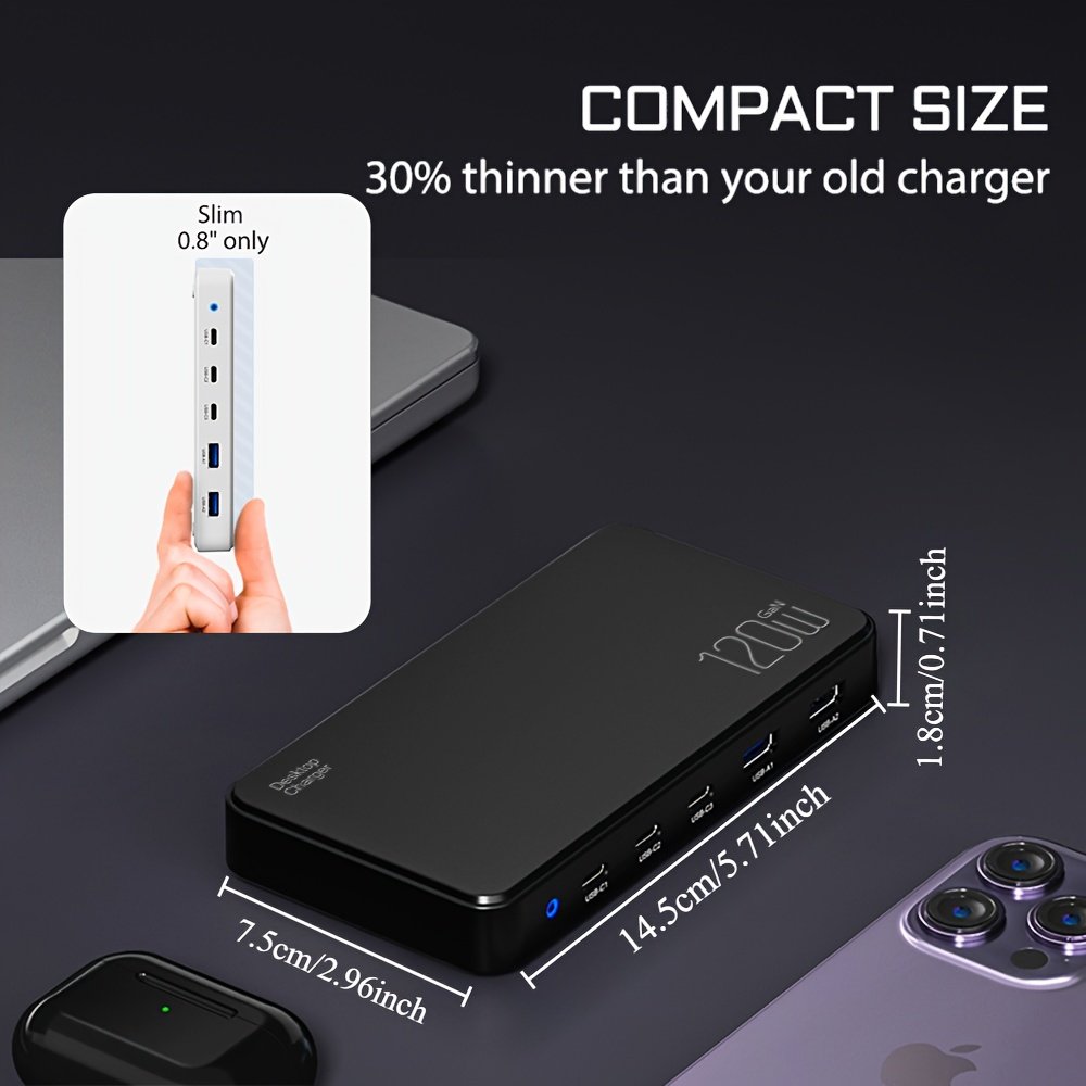 USB C Fast Charger 120W 5 Ports Type USB C Charging Station Hub Block USB C Wall Charger Power Strip Adapter Plug Cube Brick 3 USB C 2 USB A for iPad iPhone 15 14 13 12 11 Pro Max & for Samsung Pixel Note Galaxy series PD 100W Fast Charger For Laptop - Image 5