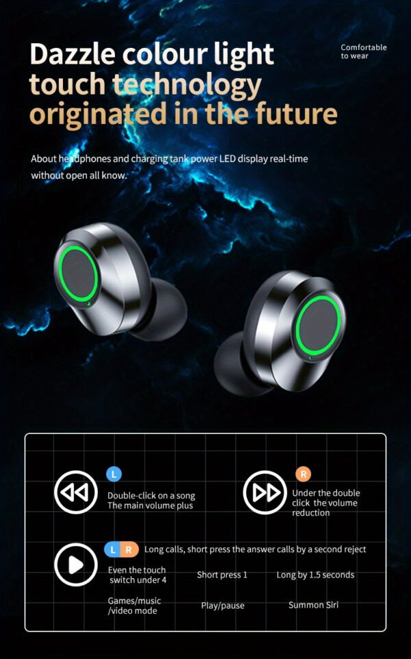 Wireless Earbuds with LED Battery Indicator, TWS In-Ear Headphones for Android & iOS - Noise-Canceling Voice Calls, Volume Control, USB Charging Case, Stereo Sound, Wireless Connectivity, Non, Ideal for Gaming - Image 13
