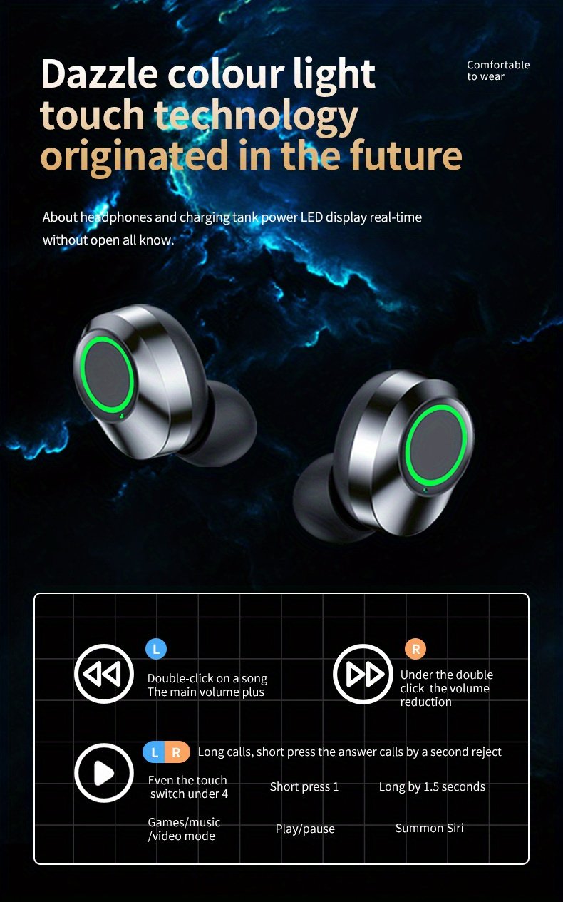 Wireless Earbuds with LED Battery Indicator, TWS In-Ear Headphones for Android & iOS - Noise-Canceling Voice Calls, Volume Control, USB Charging Case, Stereo Sound, Wireless Connectivity, Non, Ideal for Gaming - Image 13