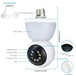 1pc 1080P HD WiFi Light Bulb Security Camera - Dual-Way Audio, Wireless 355° Panoramic View, AI Human Detection, Color Night Vision, Indoor/Outdoor Surveillance, Real-Time Video Streaming, Easy Twist-On Installation, No Battery Needed, Wireless Security C