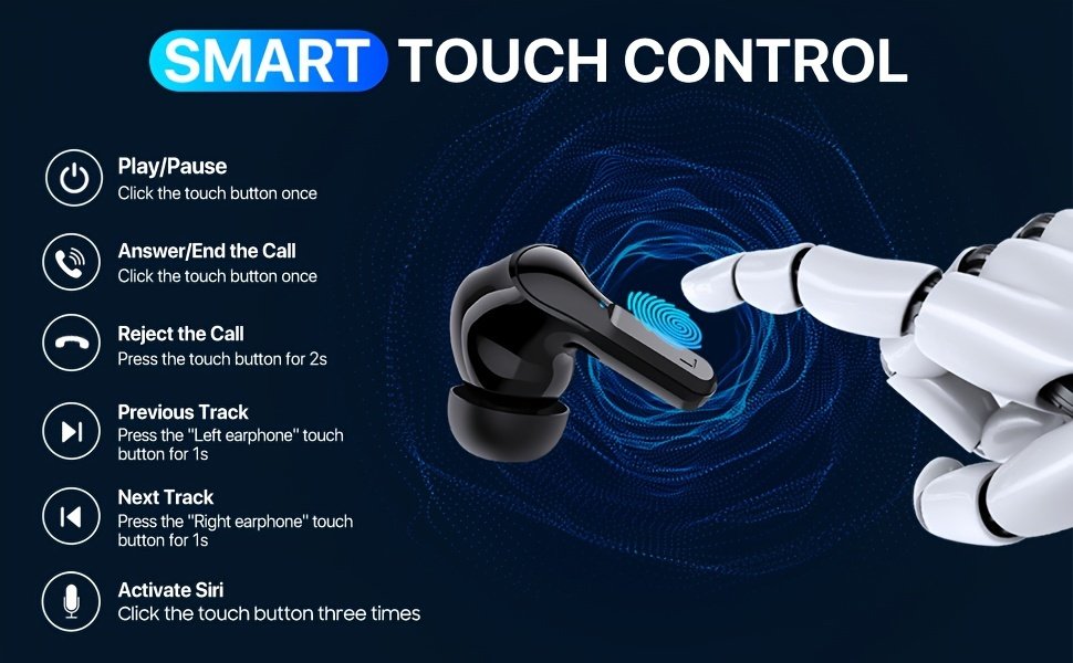 Wireless Earbuds with LCD Display, Touch Control, CVC 8.0 Noise Cancelling, Condenser Mic, Type-C Charging, Non-Waterproof Plastic Headphones for Exercise & Audio Surveillance, Compatible with Cellphones - Image 8