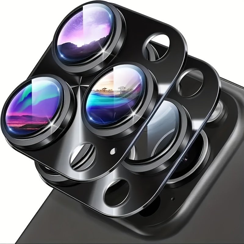 Protective Camera Lens Cover Made Of Golden Metal Ring Tempered Glass For IPhone 16 Pro Max/15 Pro/14 Pro Max/Plus/13 Pro/14/13/Mini/12/11/16/15Promax, Ultra-clear, Scratch-resistant, Easy To Install, Full Coverage Lens Protector