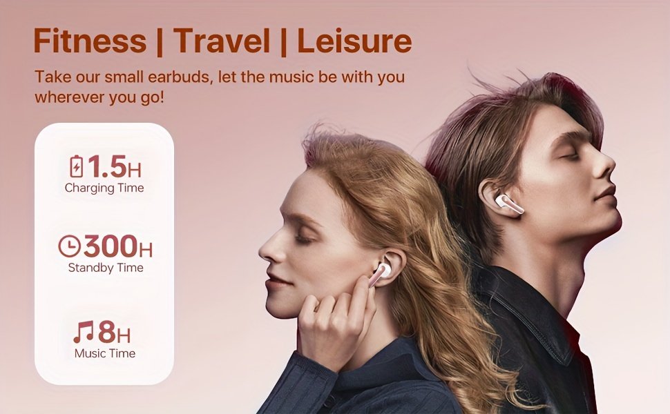 V5.3 Wireless Earbuds with Mic, 40 Hours Playtime, 380mAh LED Display Charging Case, Stereo Bass, Touch Control, Noise Cancellation, Type-C USB Charging, Non-Waterproof, for Adults, Sports & Exercise, Condenser Mic, Closed-Back Earcups, Compatible with Ce - Image 10