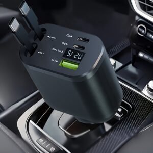NUOKAIQI 5-in-1 USB-C Car Charger Adapter - Dual Port, PD Fast Charge, 12V/24V Vehicle Plug with Voltage Display for Smartphones, Dash Cams, Power Banks & Wireless Devices, NUOKAIQI