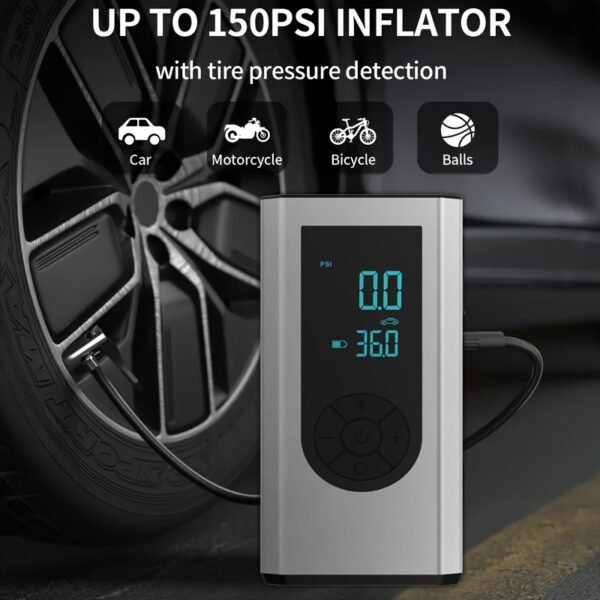 Portable Wireless Car Battery Emergency Starter Inflator Pump, Auto Tire Inflator Pump, Portable Car Emergency Start Battery Power, Tire Inflator Pump, Air Compressor, LED Display, Large Capacity Storage With Emergency Flashlight - Image 7