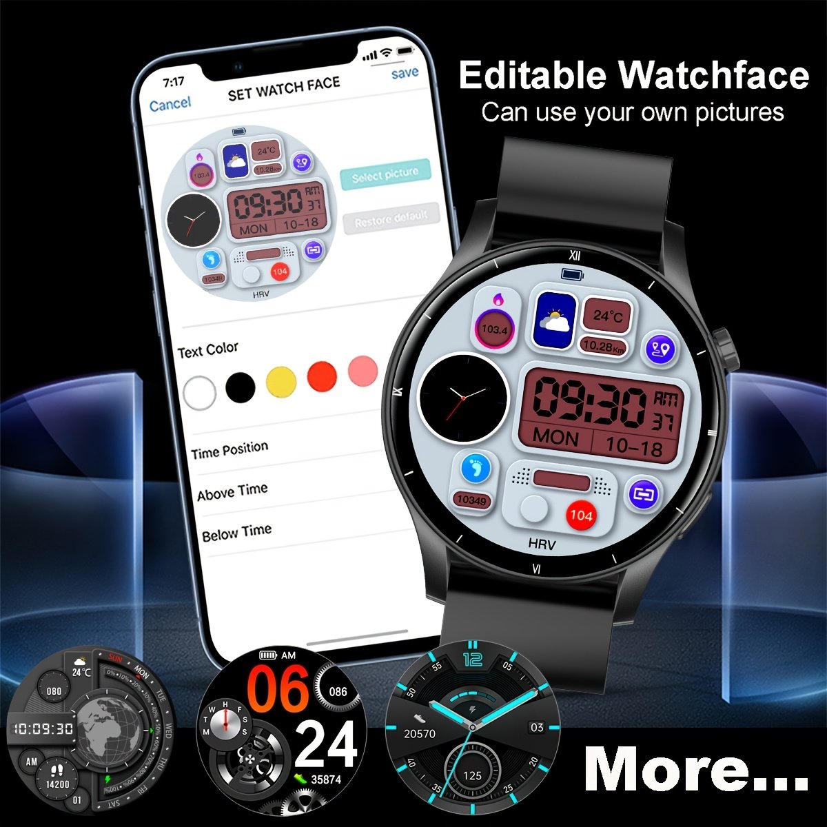 1pc V25Z Smart Watch with Call Function, Pedometer, Calorie Counter, Compatible with Android & iPhone, Wireless 5.3, USB Charging, 3.53cm TFT Screen, 360p Resolution, 90% Screen Ratio, AB5681G Chip, Rechargeable Lithium Polymer Battery, Plastic Body, Sili - Image 7