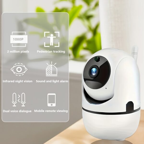 1pc YIIYRY 1080P HD Indoor PTZ Security Camera, WiFi Enabled, Two-Way Audio, App Control, USB Powered, Wall-Mountable, Smart Home Surveillance with Audio Alert - Round ABS Body, Compatible with Smartphones - Image 6