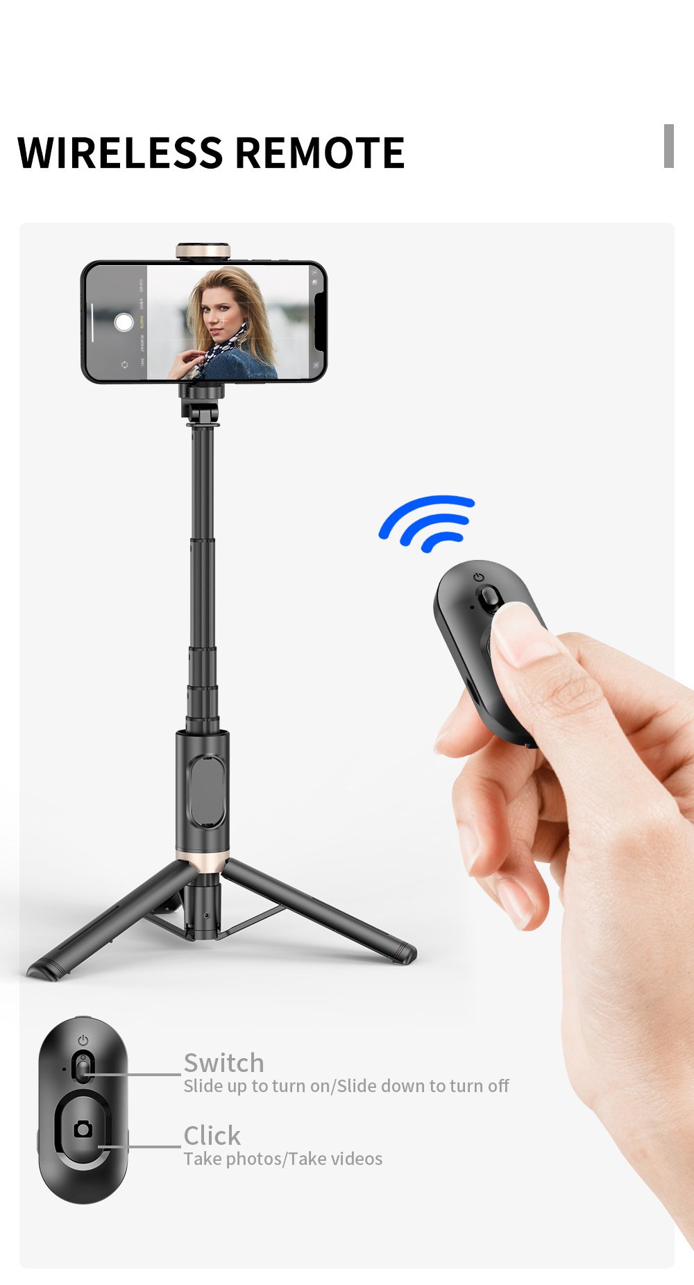 Portable Aluminum Alloy Phone Selfie Stick, Extendable Mobile Phone Tripod, Integrated Wireless Remote Hands Free Shooting For Apple IPhone And Android Smartphones 4''-7" - Image 17