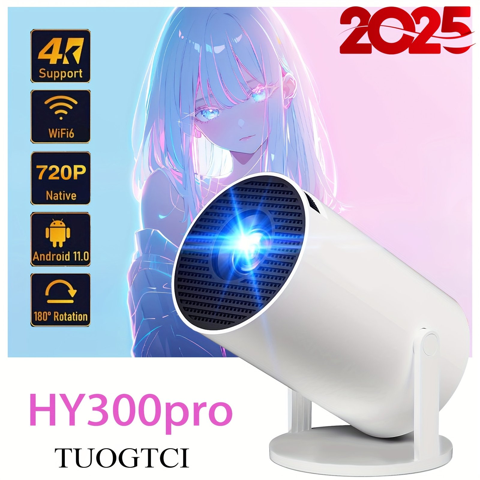 TUOGTCI Portable HY300 Outdoor Projector for Android 11.0 200ANSI WiFi6 Dual Wifi H713 Chip HD 1280*720P Wireless 5.0 Support 4K Hard Decoding Playback HD Video Home Theater Merry Christmas Gift, Best for Christmas - Image 4