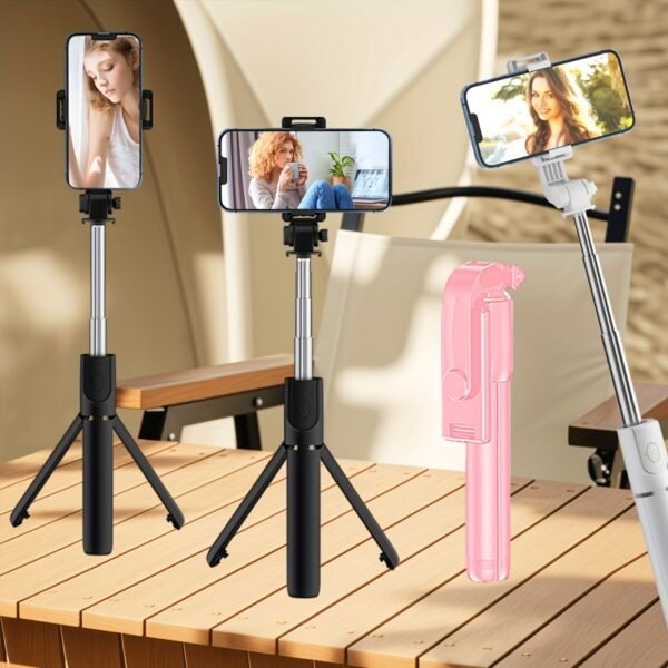 1pc 360° Rotatable Wireless Selfie Stick Tripod, Panoramic Smartphone Stand for Travel, Outdoors, Live Streaming & Video Recording, Plastic, Battery Powered, Non-rechargeable Button Battery, ≤36V - Image 6