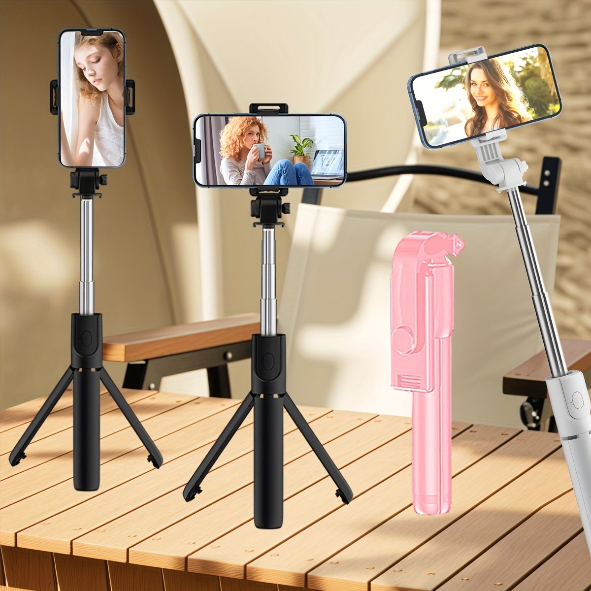 1pc 360° Rotatable Wireless Selfie Stick Tripod, Panoramic Smartphone Stand for Travel, Outdoors, Live Streaming & Video Recording, Plastic, Battery Powered, Non-rechargeable Button Battery, ≤36V - Image 6