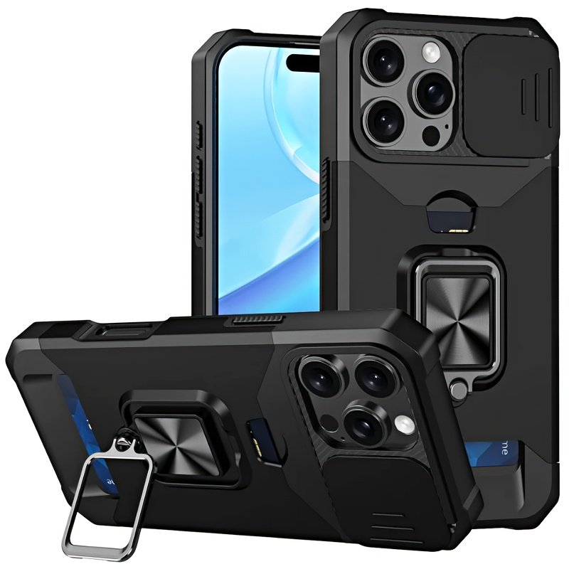Durable and Sturdy Heavy-duty Phone Case, Suitable for iPhone 16 15 14 13 12 11 Pro XS Max Mini Designed Shock Resistant Hard Phone Case, with Metal Bracket and Card Slot, Suitable for Outdoor Work and Exploration - Image 4