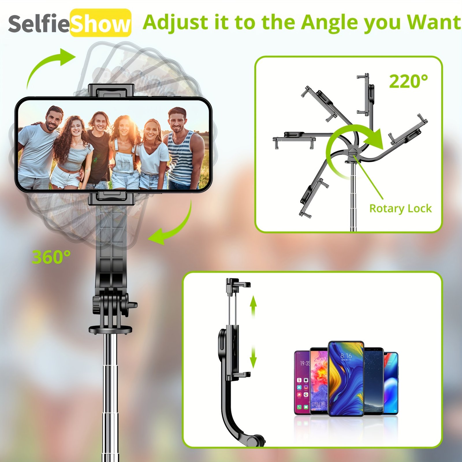 Portable 44-inch Selfie Stick Mobile Phone Tripod with Wireless Remote Control Expandable Smartphone Tripod Holder 360 Degree Rotation for iPhone 13 12 11 pro Xs Max Xr X 8 7 6 Plus, for Android for SamSung Smartphones - Image 6