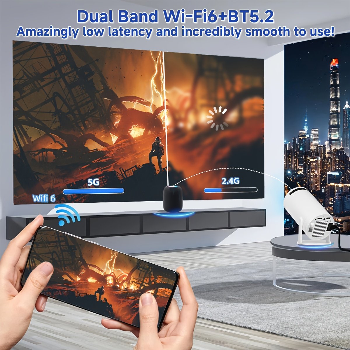 SCUARI Mini Smart HD Projector - for Android 12, Dual-Band 5G WiFi & Wireless 5.2, Auto Keystone Correction, 180° Rotatable, Portable Home Cinema Experience for Smartphone/HDTV/Laptop, European Plug, SCUARI - Image 3