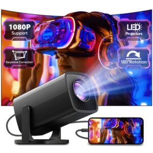 New Smart HD Portable Advanced Black Projector - EU Plug, High Brightness LED Home Theater, Support 1080P, Compatible with Smartphones/Tablets/Laptops/TV Sticks/USB Drives, 180° Projection Angle Adjustable