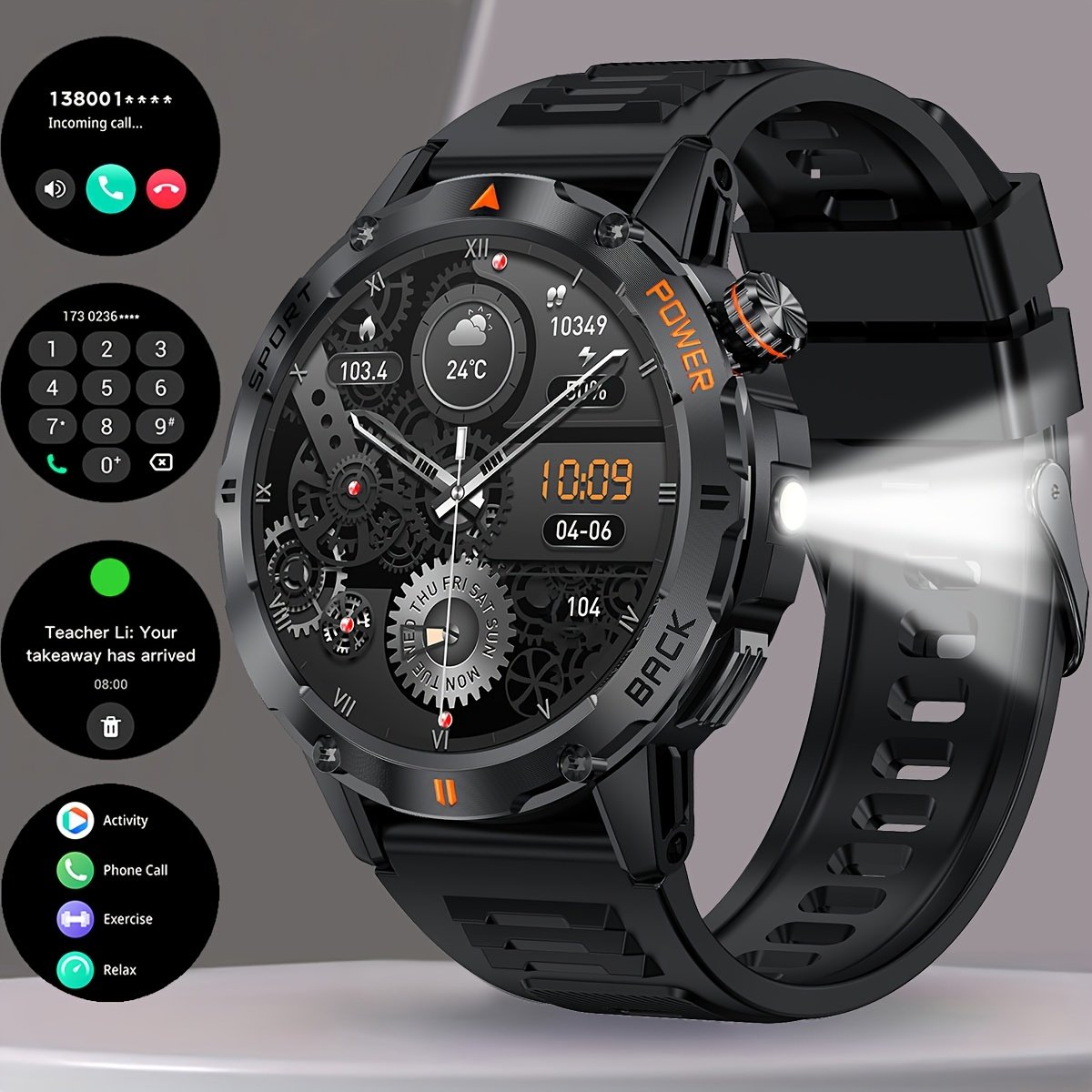 COIUSOR Men'S Smart Watch 3.89cm TFT Display, IP67 Waterproof, Voice Call, LED Flashlight, Wireless 5.3, Magnetic Charging, 400mAh Rechargeable Battery, Multiple Sports Modes, One-Click Sync for iPhone & Android