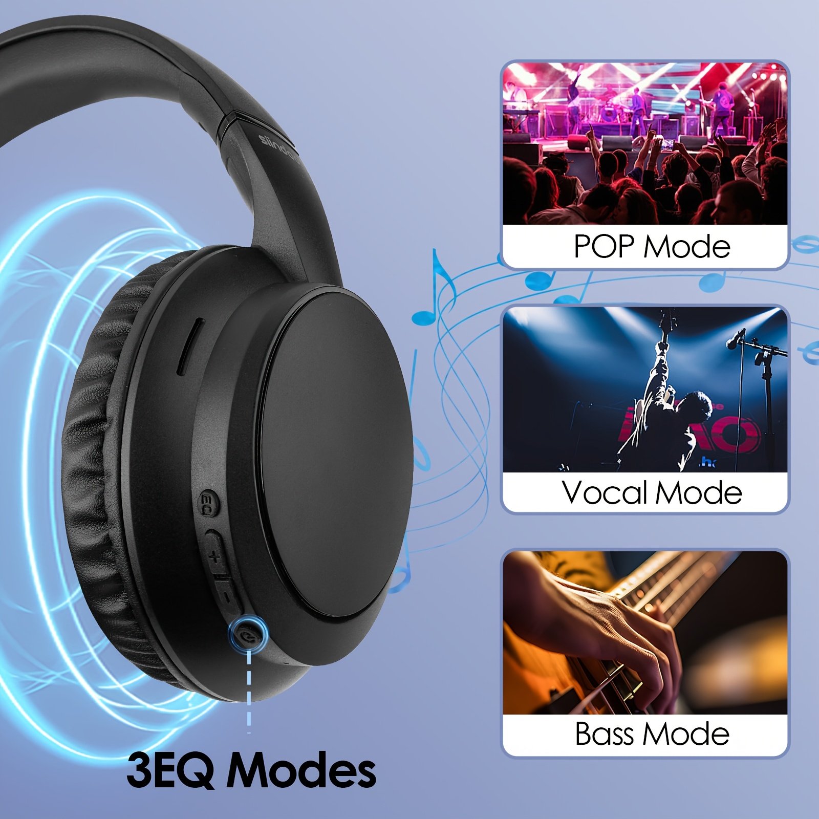Siindoo Wireless Headphones Over Ear HiFi Stereo Headset with Microphone and 3EQ Modes Foldable Wireless V5.4 Headset for Travel Smartphone Computer Laptop - Image 7