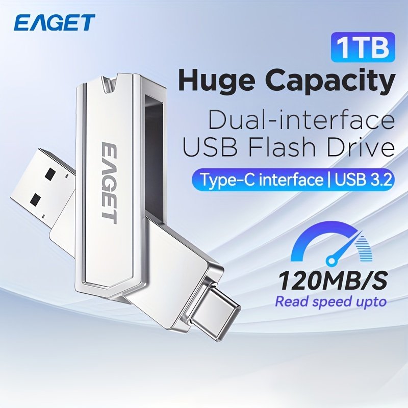 EAGET USB3.2 Flash Drive OTG 1TB Metal U Disk 360° rotates USB Memory Stick 512GB High Speed Memory Stick Pen Drive 32GB 64GB 128GB 256GB USB-A Or Typc-C Flash Drive Disk - Image 4