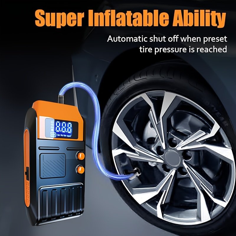 1pc 12V Portable Car Jump Starter with Air Pump, 5-in-1 Lithium Battery Booster, 150 PSI Tire Inflator, USB Powered Rechargeable Battery Pack, Emergency Vehicle Power Supply - Image 11