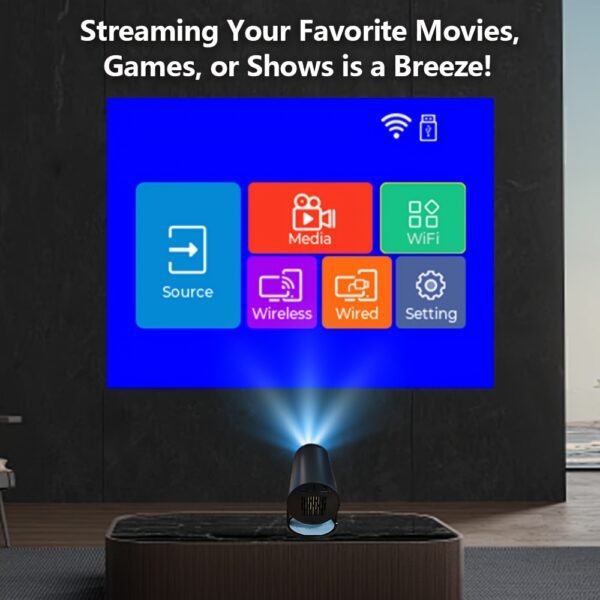 Portable Mini Projector HY300 with Wi-Fi, USB Powered, HDTV Support, 180° Adjustable Projection Angle, Built-in Speaker for Gaming, Camping, and Office Use, Wireless Home Cinema, Outdoor